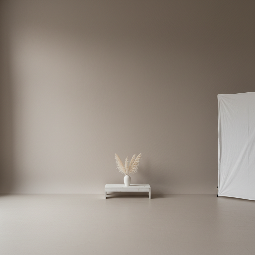 Studio di ripresa minimalista con luce laterale su superficie scura e texture materica