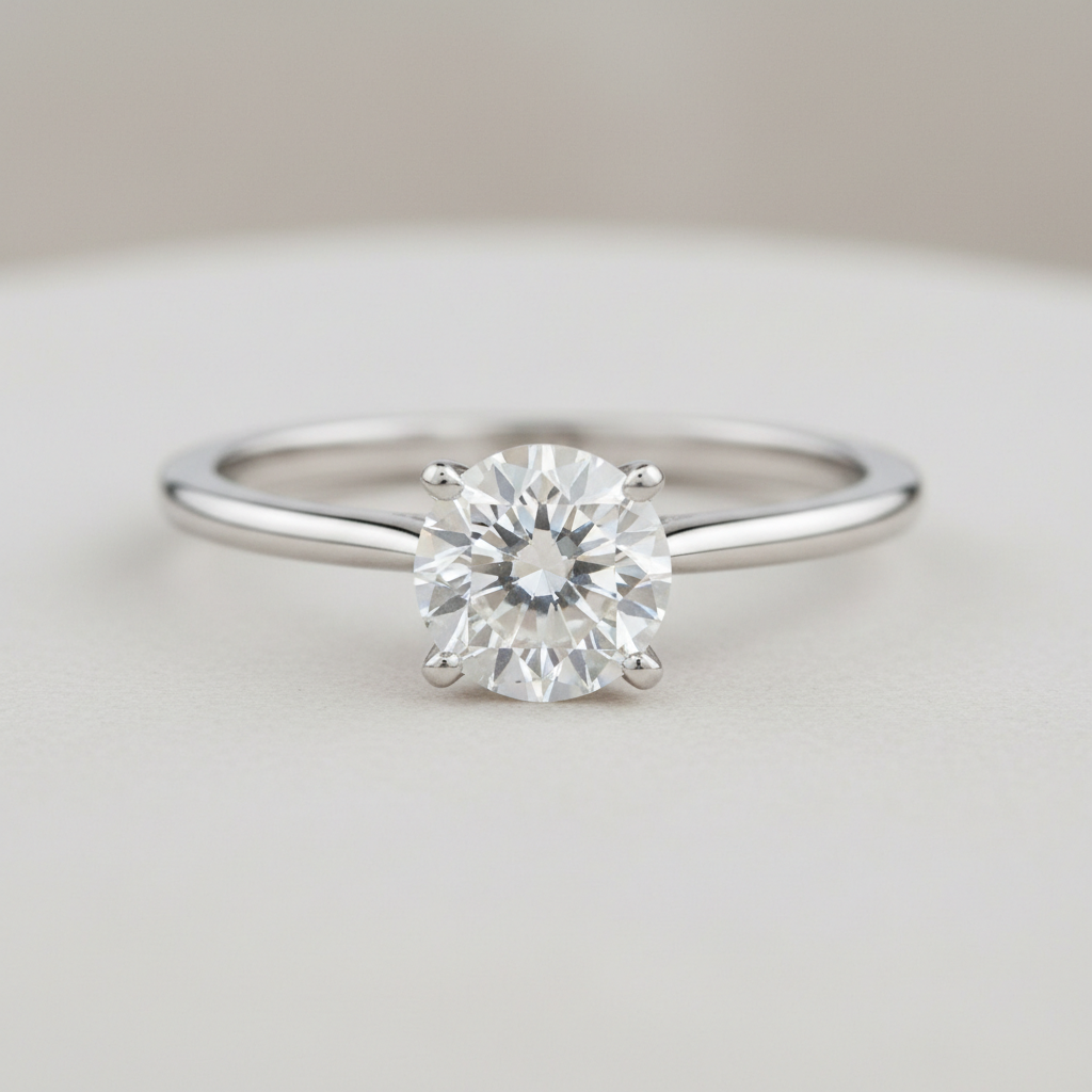 1.00ct round brilliant solitaire engagement ring in 18K white gold — DETARA