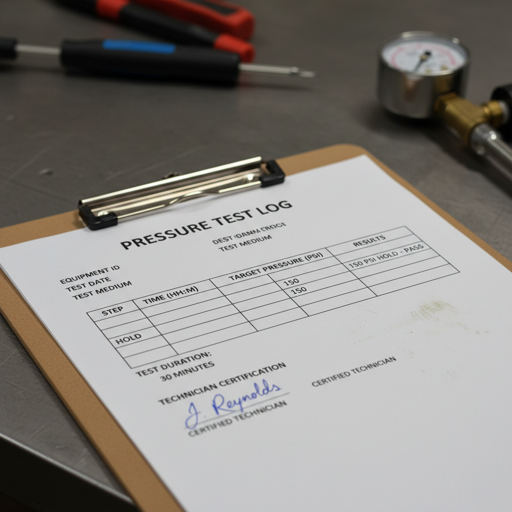 Pressure gauge showing 45 PSI during plumbing system test for spa installation