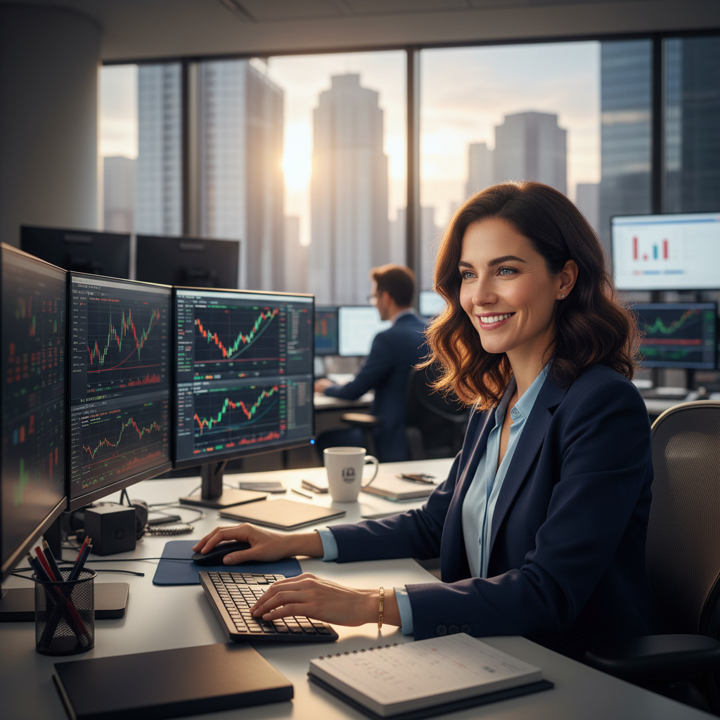 Priya S., options trader smiling with dark hair