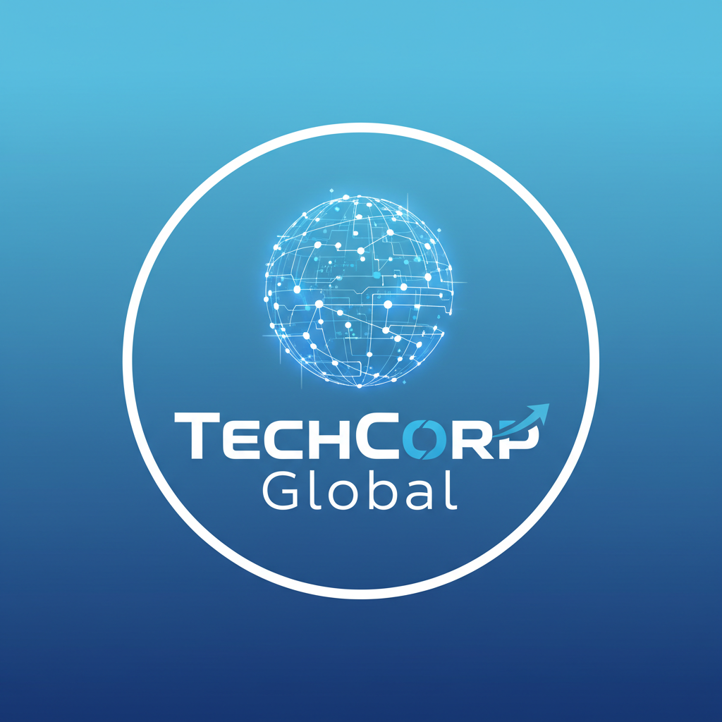 TechCorp Global company logo with blue and white color scheme