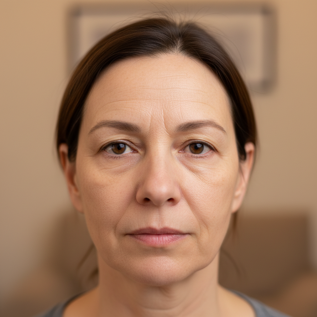 Before radiofrequency skin tightening treatment in clean bright studio
