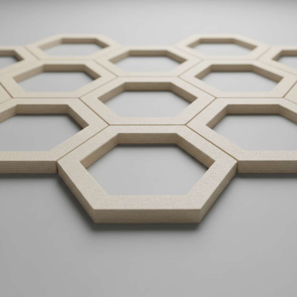 Porta retratos con diseño geométrico hexagonal en filamento PLA color arena