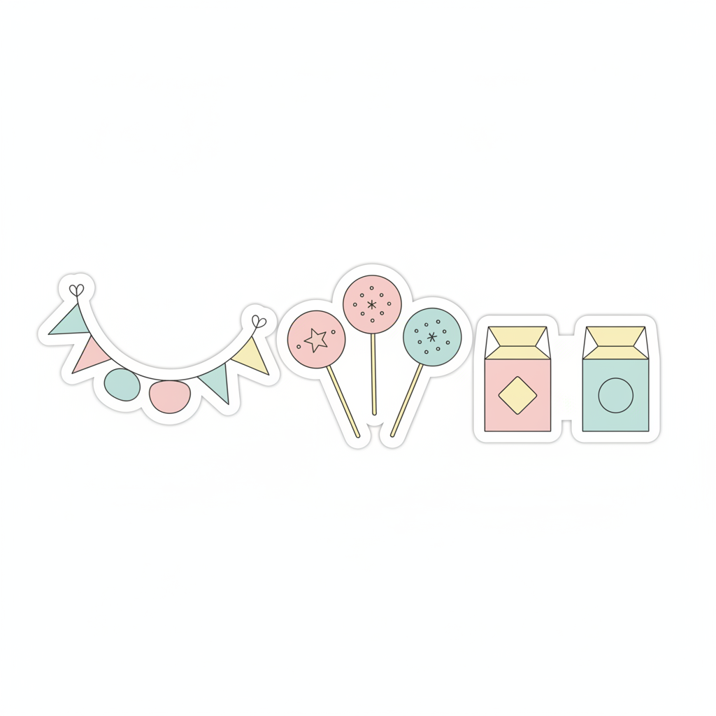 Coordinated themed party accessories and decorations in bright colors