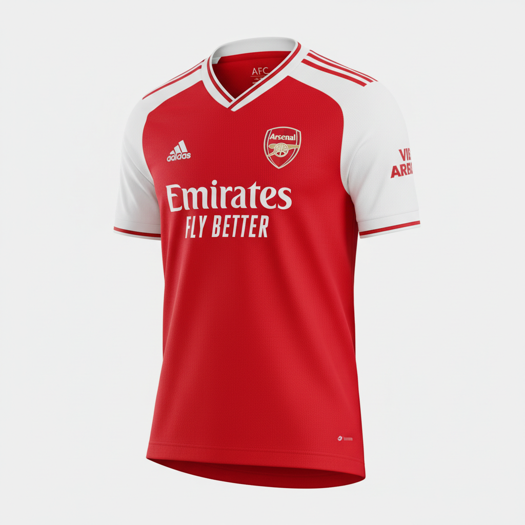 Red and white Arsenal FC football jersey product photo, Emirates home kit, premium sportswear