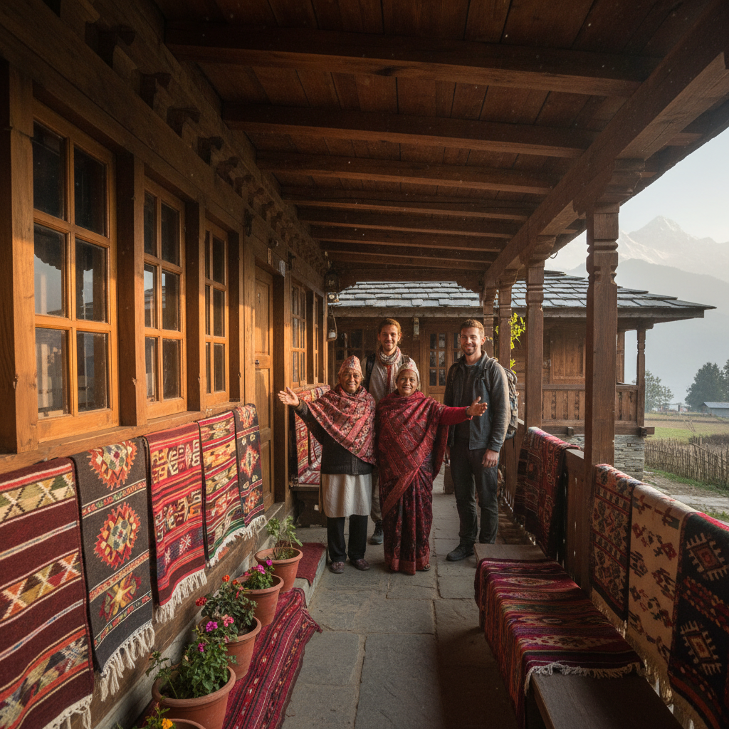 Current Pahadan Homestays with third generation family welcoming guests in traditional Uttarakhand style