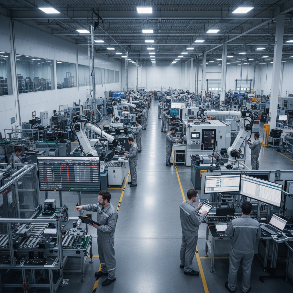Female industrial project manager with tablet in manufacturing facility