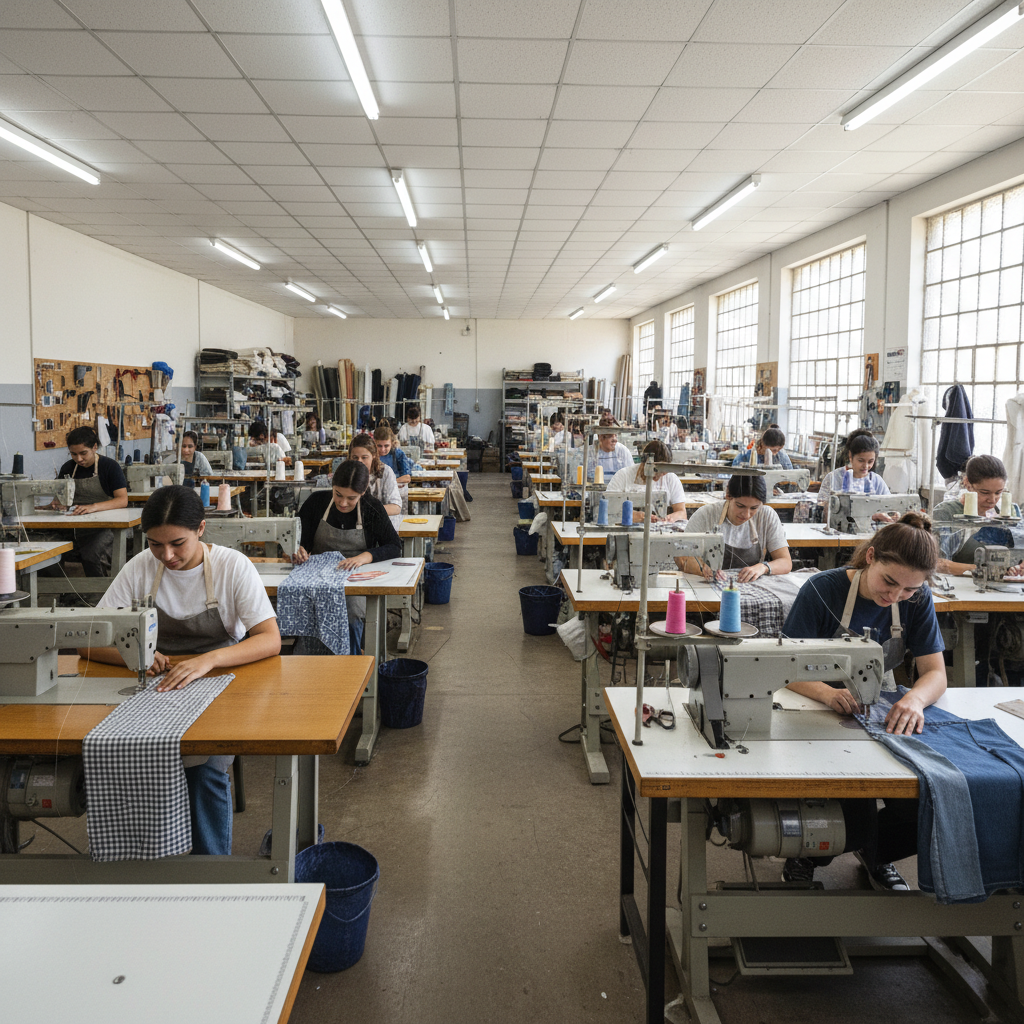 Vocational training workshop with students learning industrial skills in a well-lit classroom
