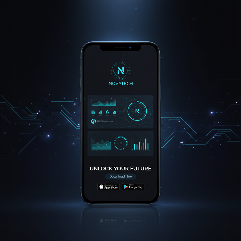 SaaS digital advertising creative with clean tech aesthetic