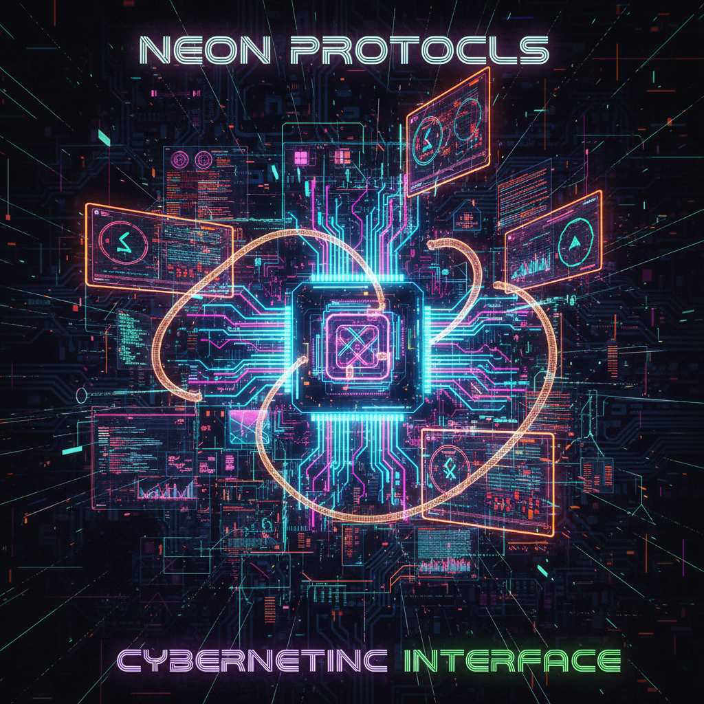 Futuristic puzzle game with glowing circuit board patterns and neon interface elements