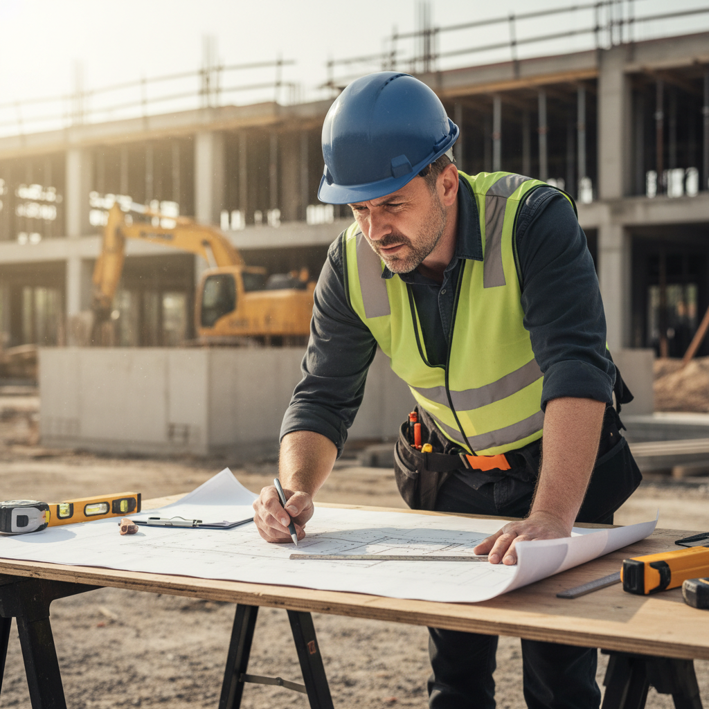 Dave Okafor, Slab drainage engineer, reviewing site plans on a commercial car park project in western Sydney