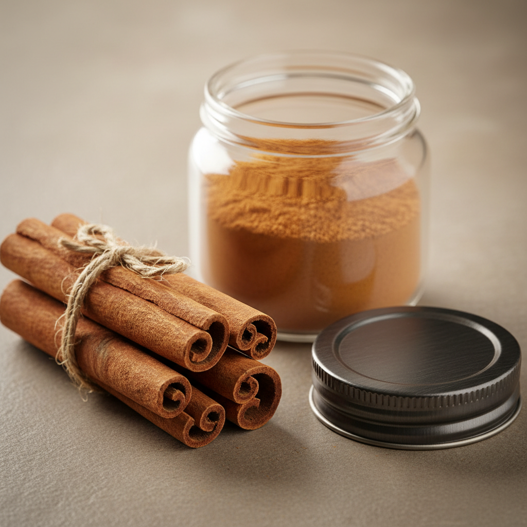 Cinnamon sticks bundled with ground cinnamon powder, aromatic spice for export