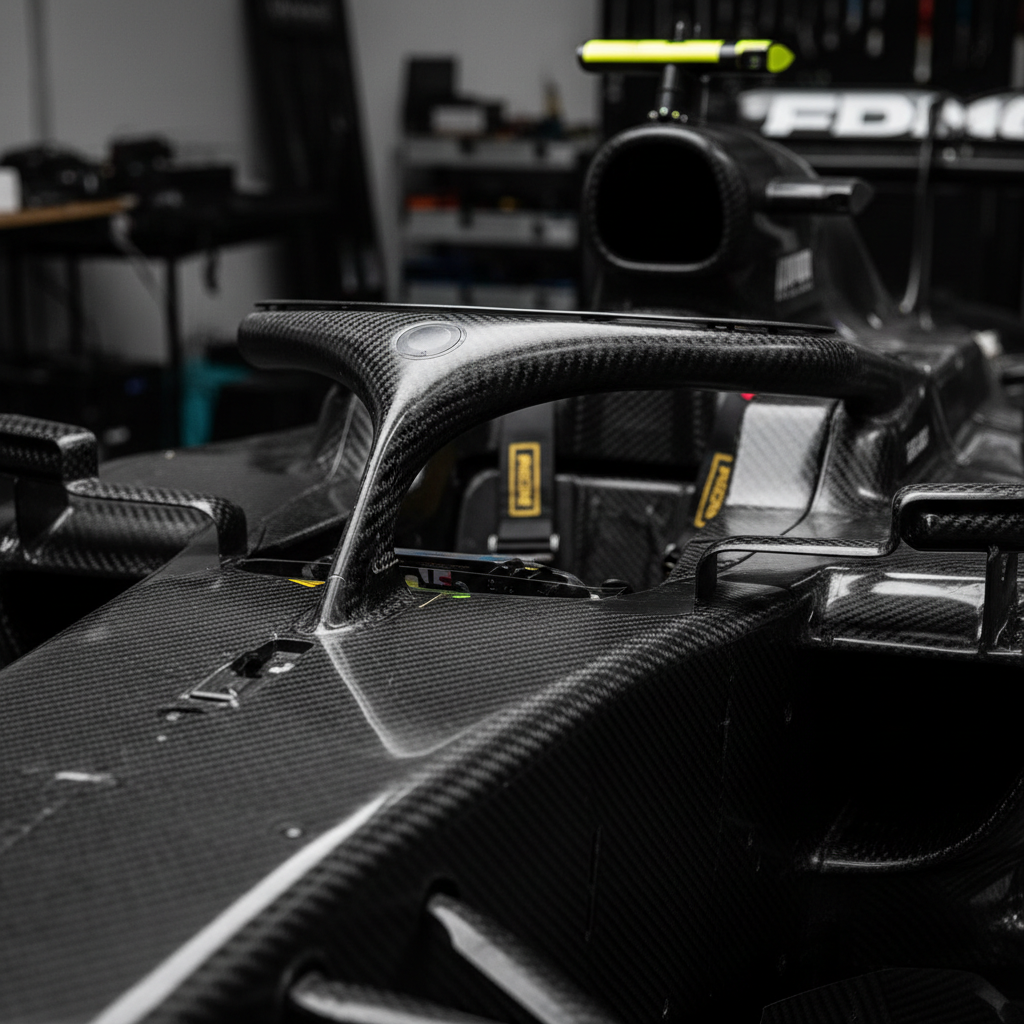 Formula 1 car chassis carbon fibre monocoque construction cockpit Halo safety device