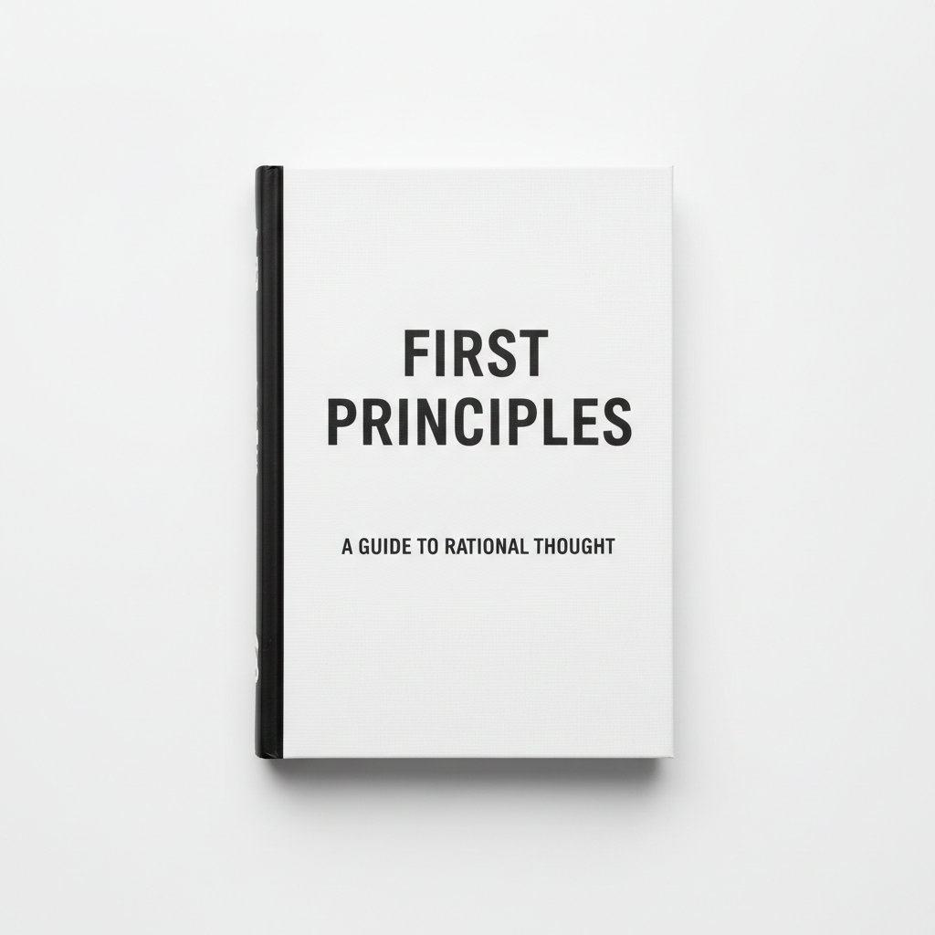 Minimalist black and white hardcover book First Principles on a clean white surface