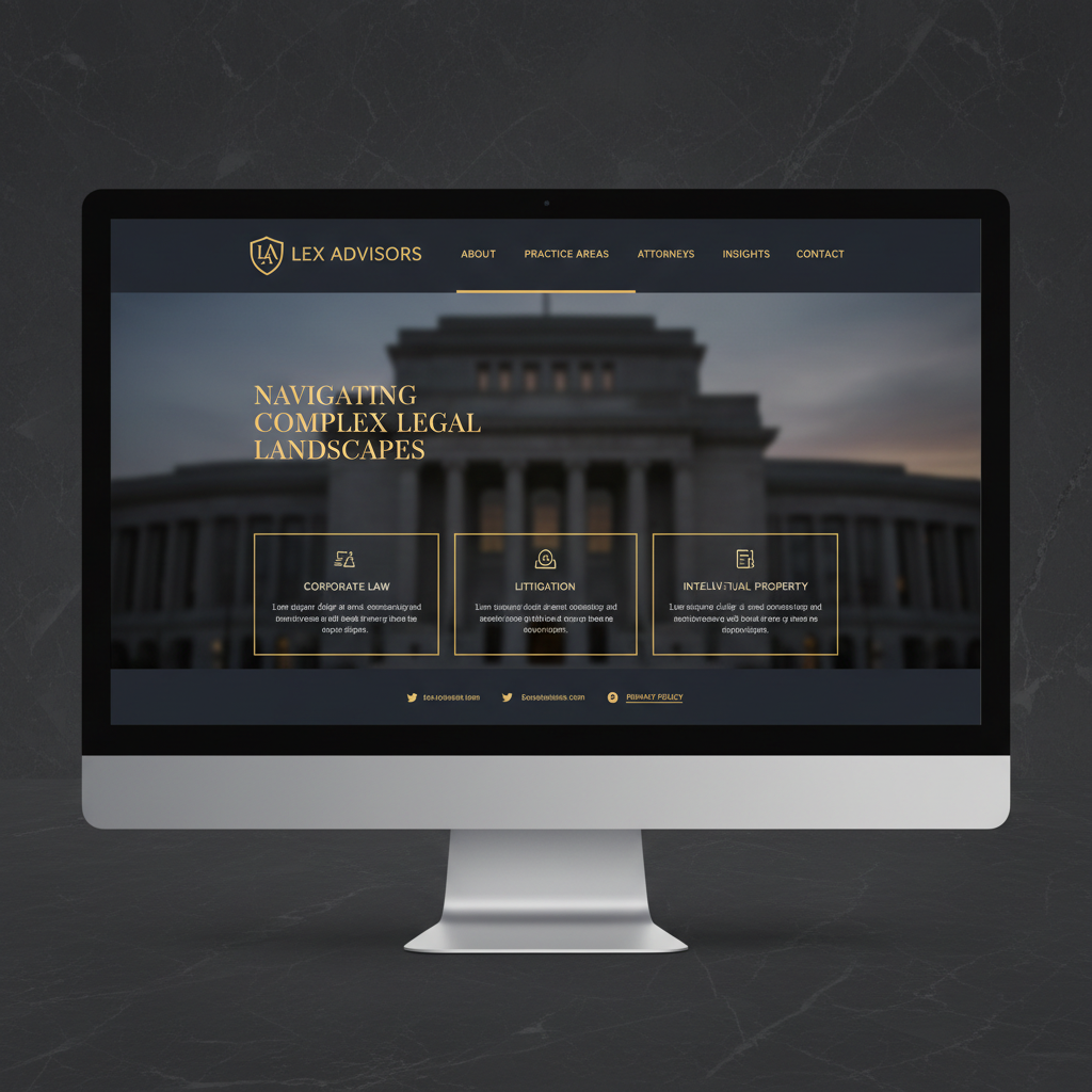 Laptop con sito web professionale di uno studio legale su sfondo marmo