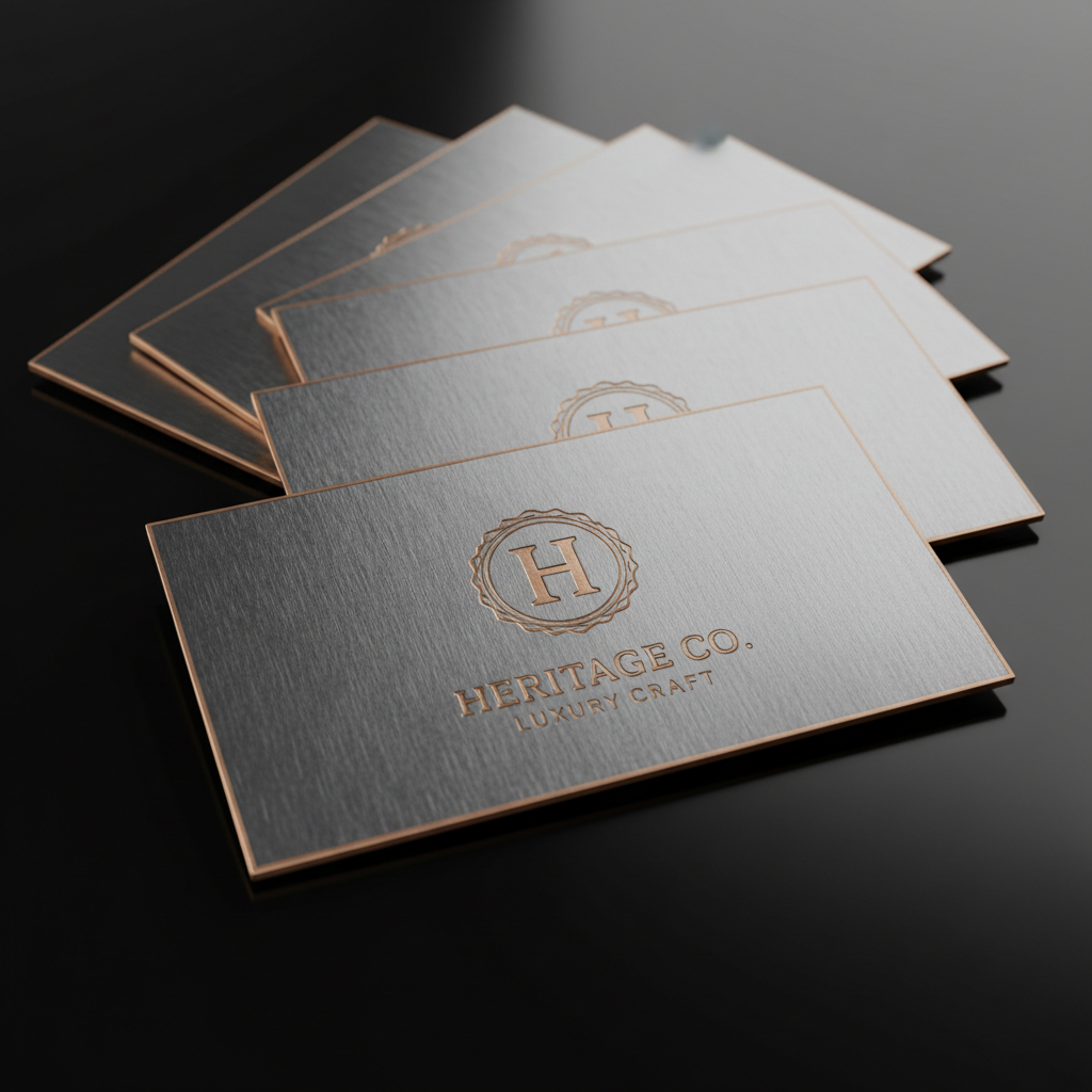 Stack of premium business cards on dark surface, product photography
