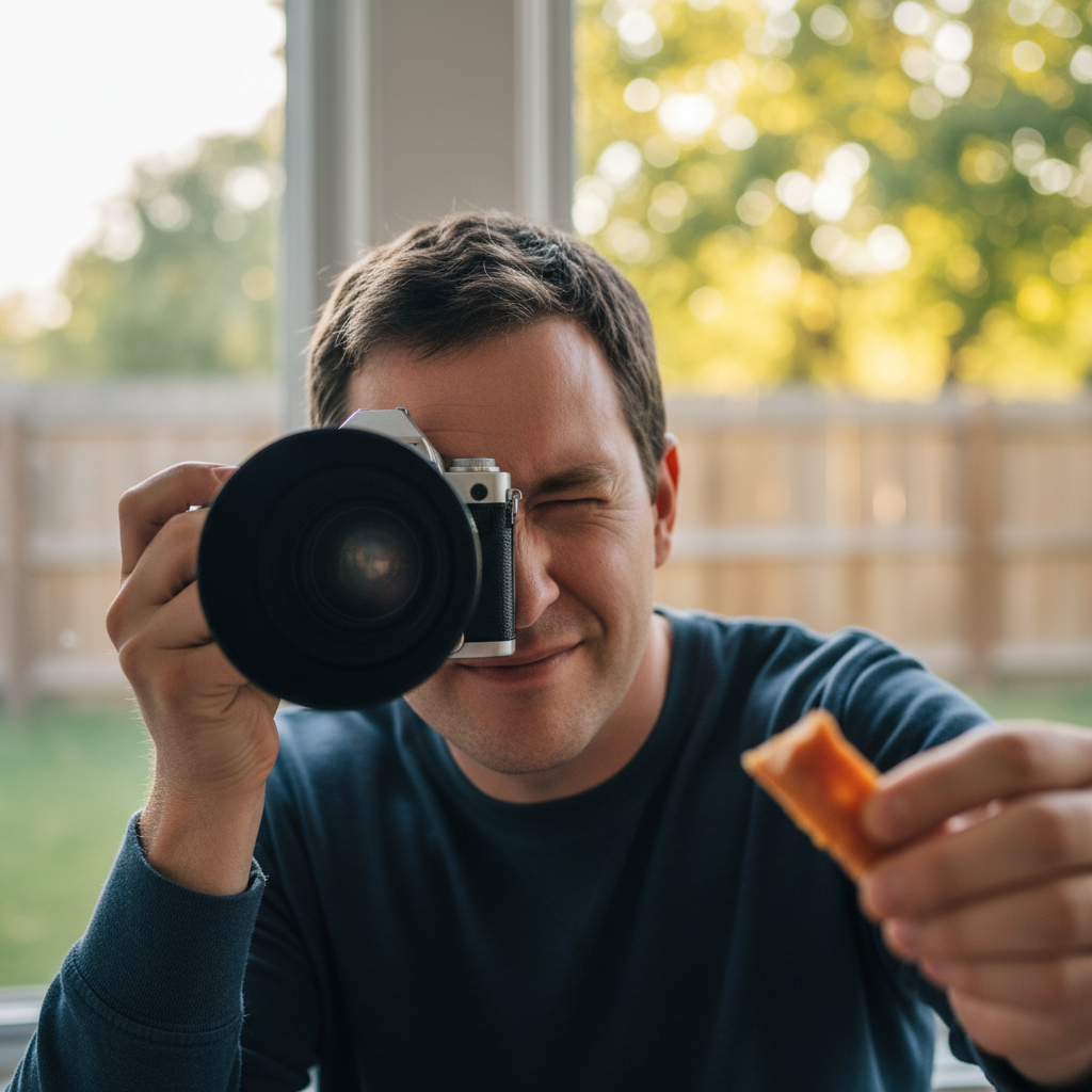Photographer holding a treat just out of frame to get a dog's attention