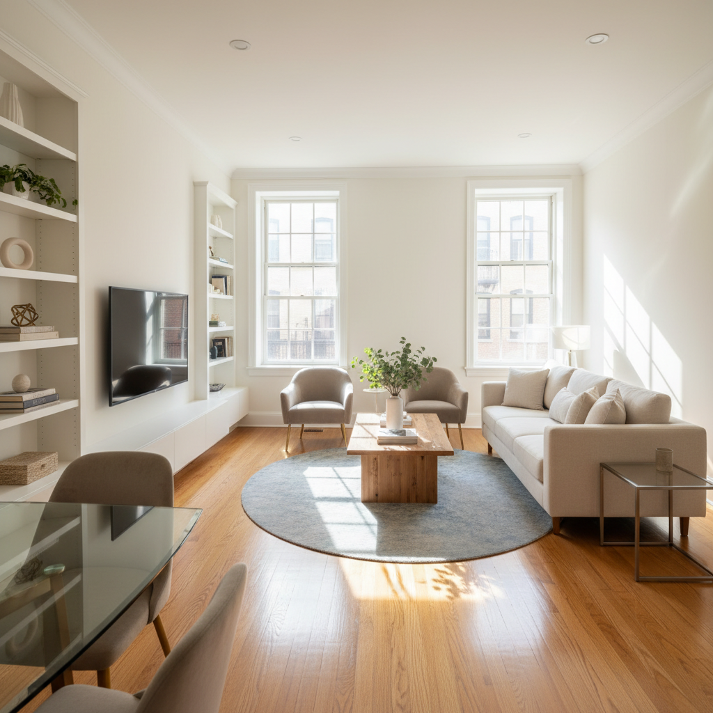 Bright townhouse living room in Discovery Bay after thorough professional cleaning service
