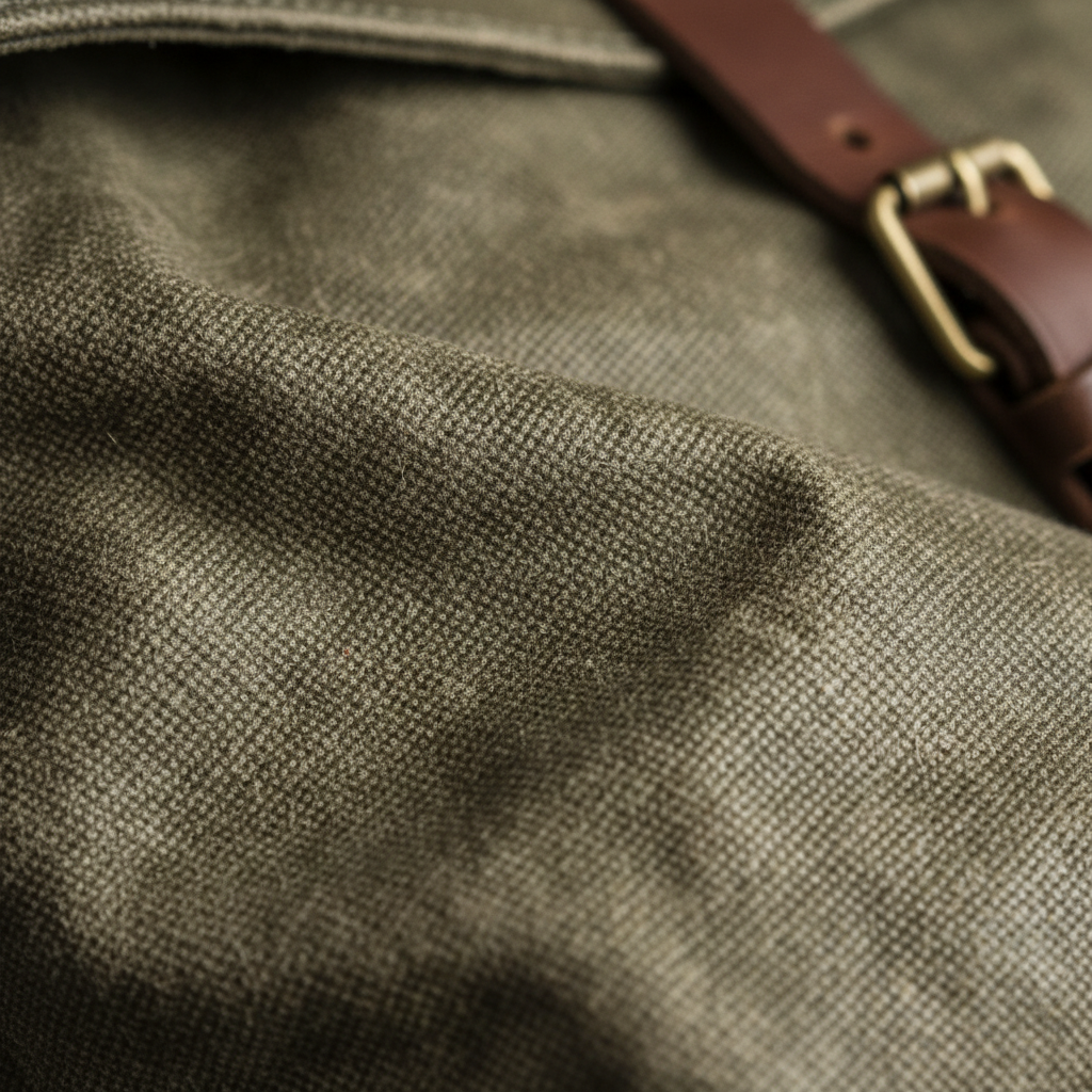Waxed canvas texture detail showing tight weave and patina