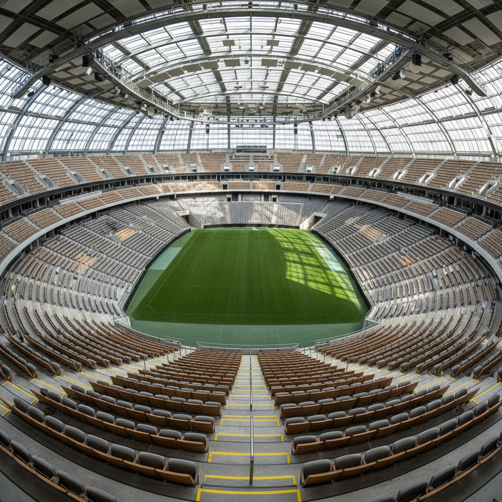 Interior bowl perspective showing tiered seating geometry and field sightlines from upper deck