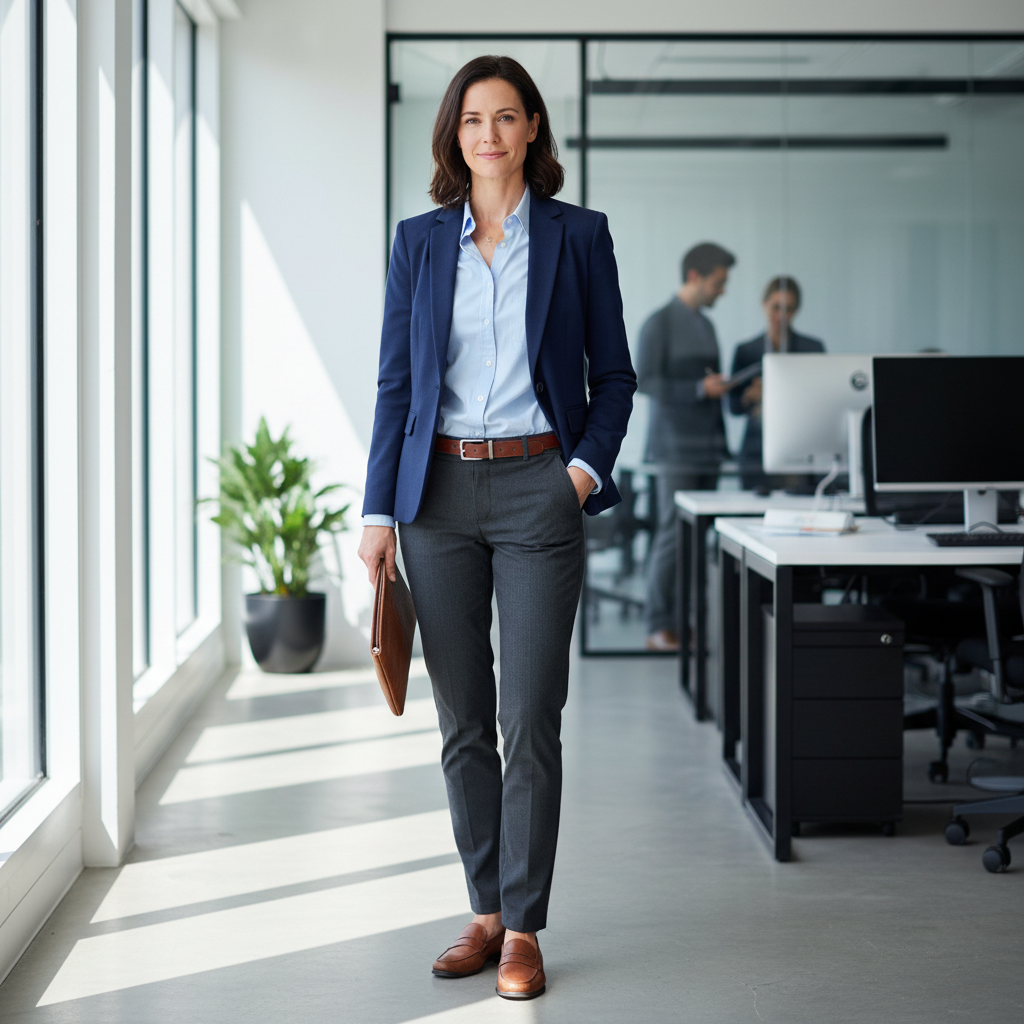 Brett Callahan, commercial project manager in business casual attire, confident posture, modern office