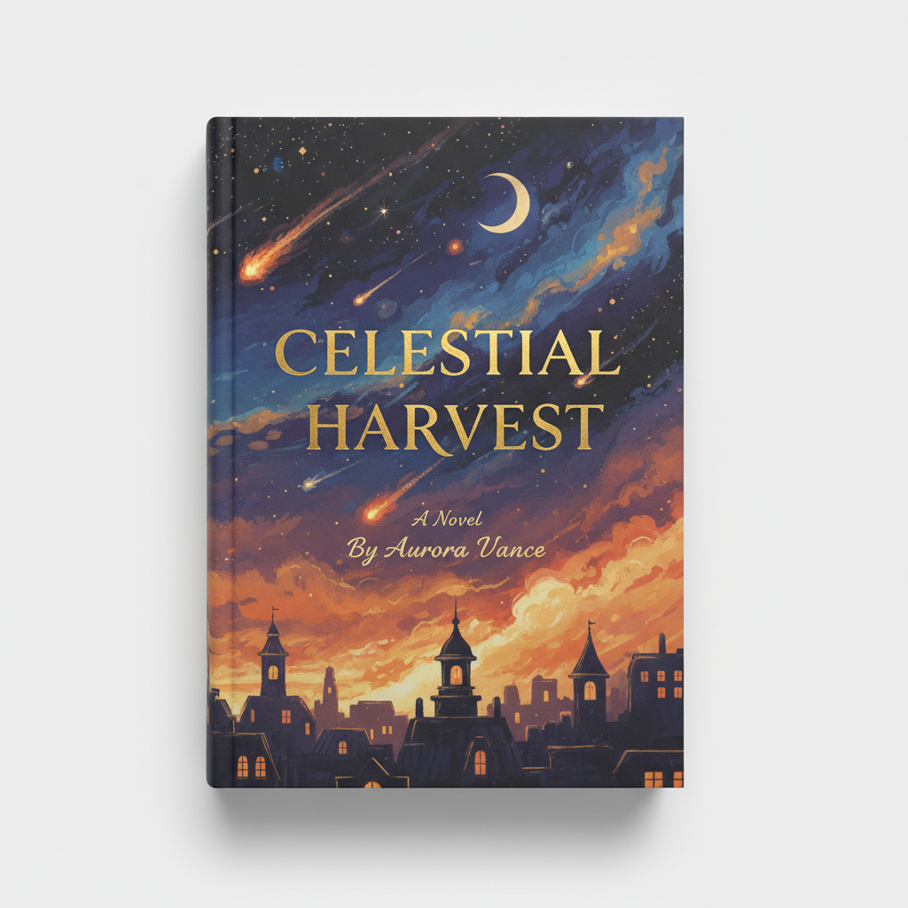 Deep blue night sky illustrated storybook cover for bedtime reading