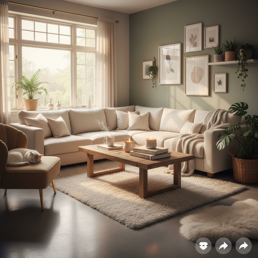 Cozy home interior content designed for saves and shares