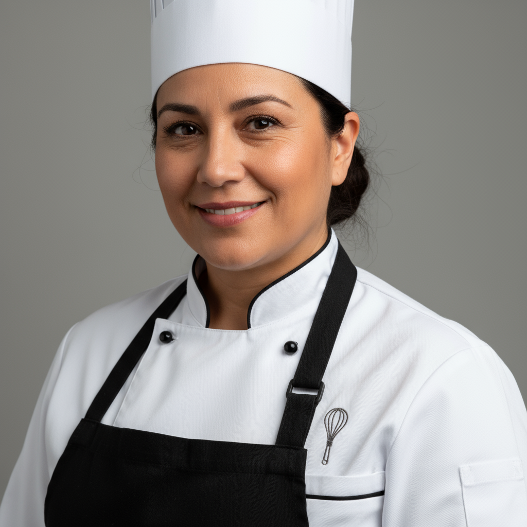Professional headshot of Priya Nair, female culinary director, bright natural light