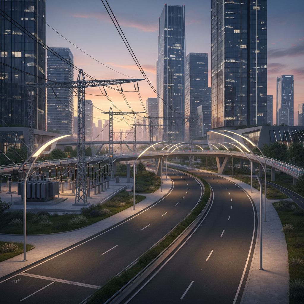 Modern city infrastructure with bridges and roads