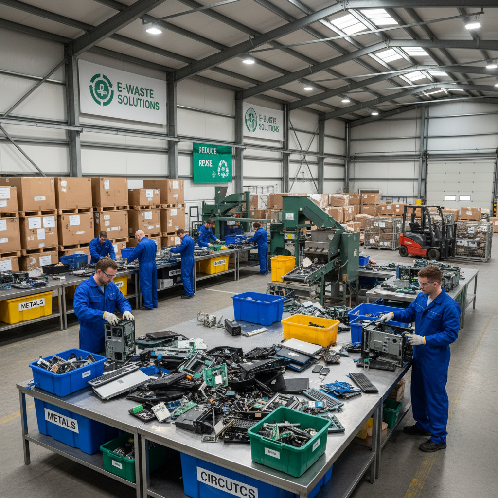 Workers at a professional recycling warehouse sorting electronic waste