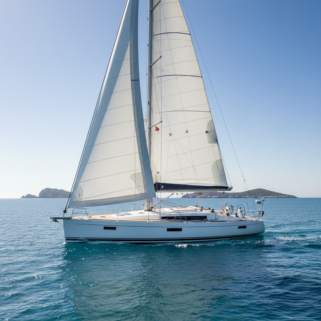 Luxury white yacht sailing on clear blue Mediterranean waters