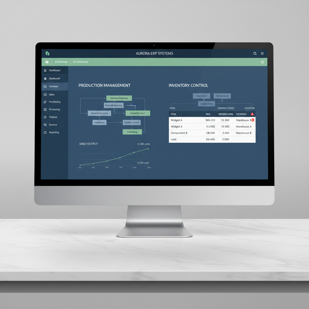 Enterprise resource planning software interface showing production and inventory management modules