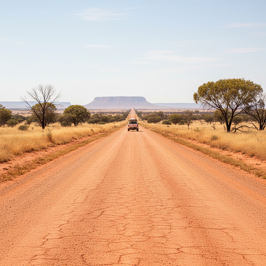 Australian outback road stretching into the horizon showing the vast distances that make car ownership essential in Australia