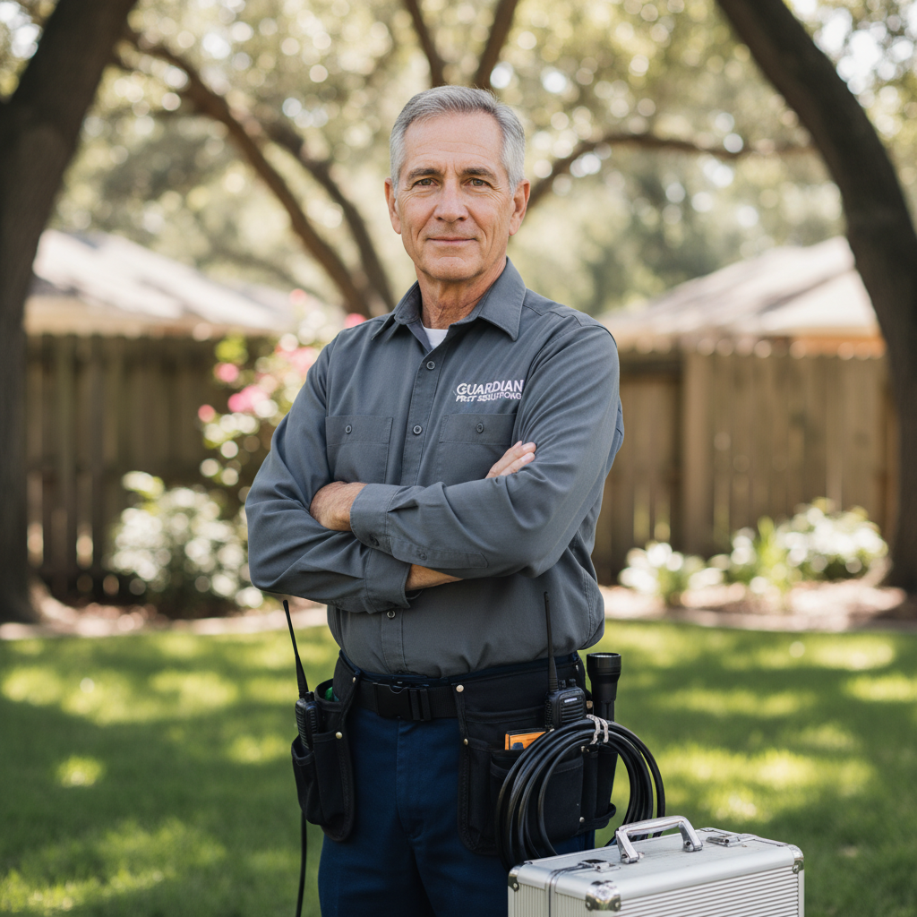 Tom Whitfield, senior pest control technician with experienced calm demeanor