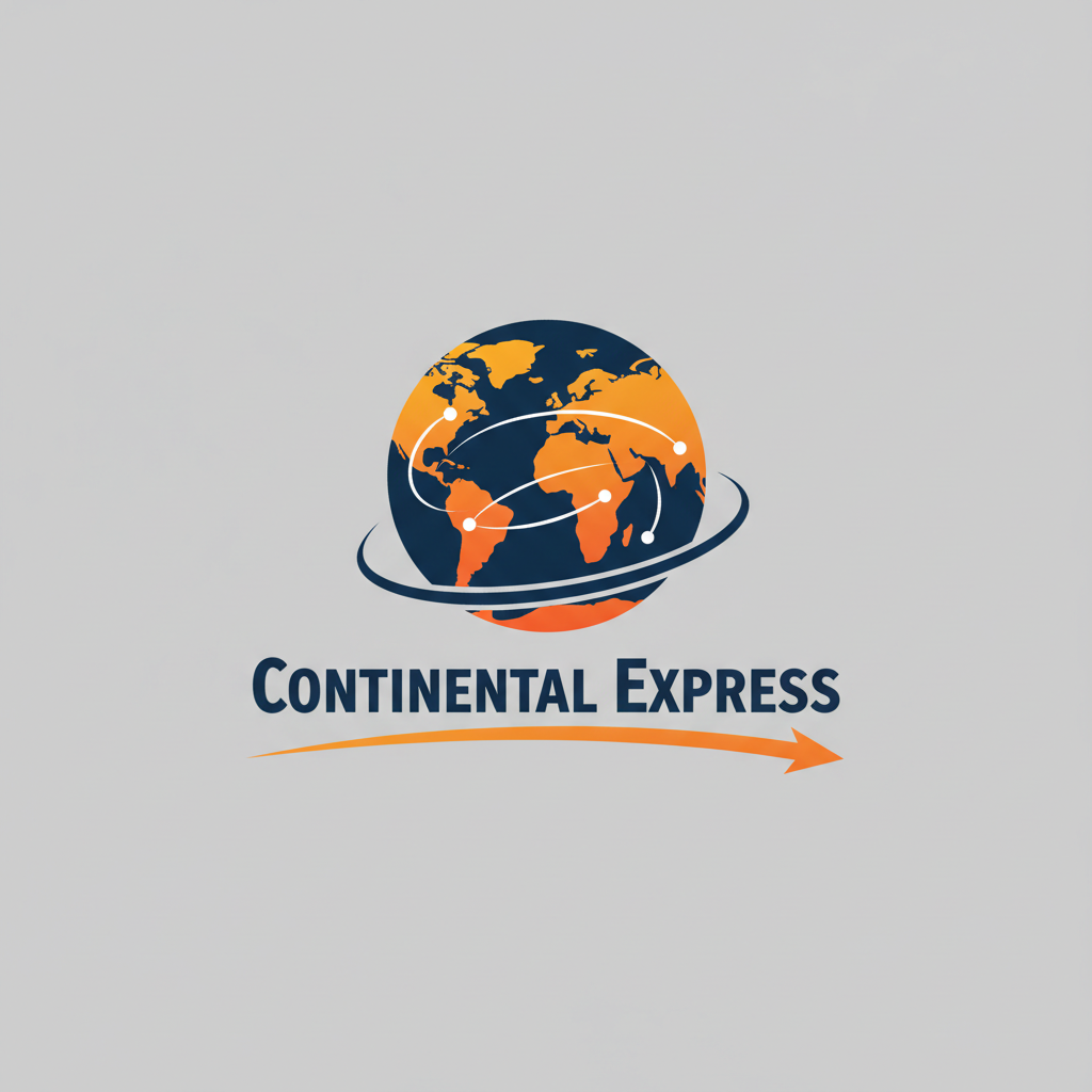 Continental Express logo with orange and navy blue continental map design