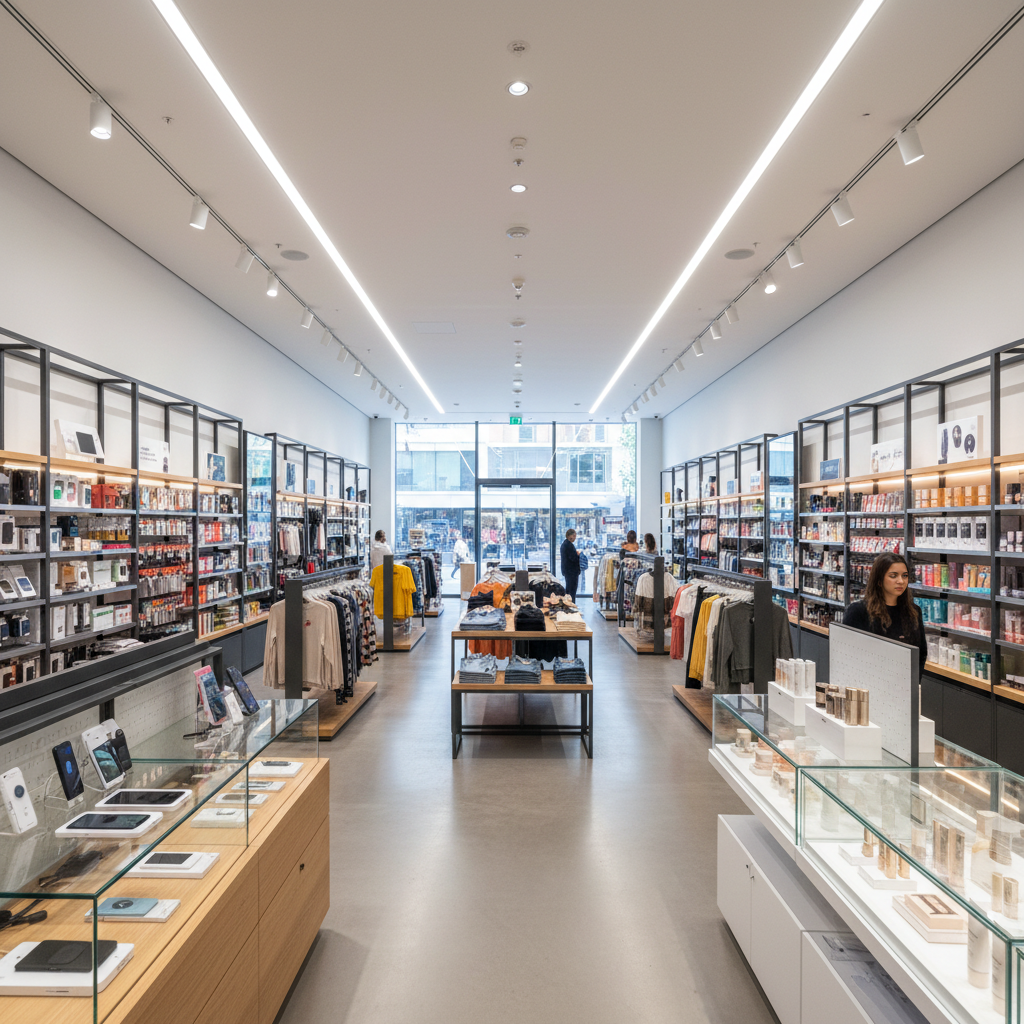 Clean bright retail store with polished floors and tidy displays