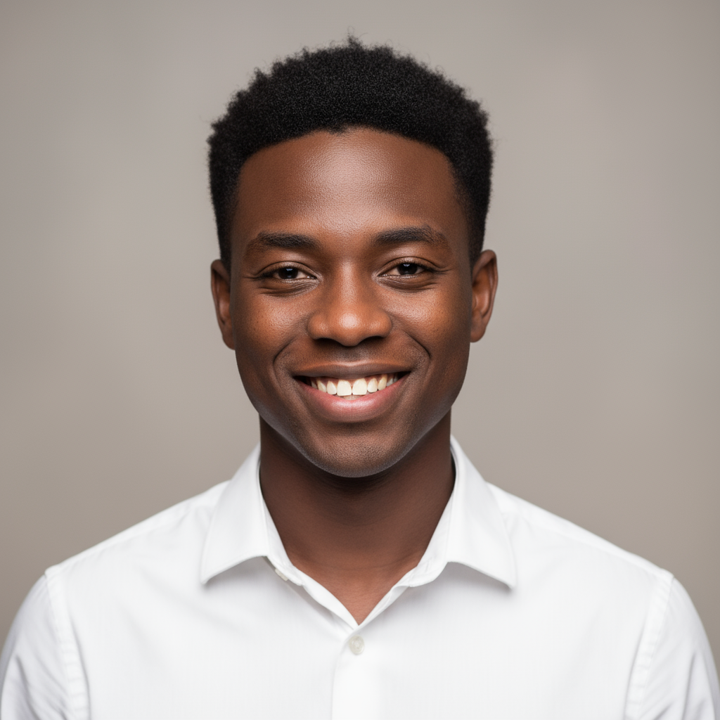 Professional headshot of African woman with short natural hair wearing blue blazer smiling at camera