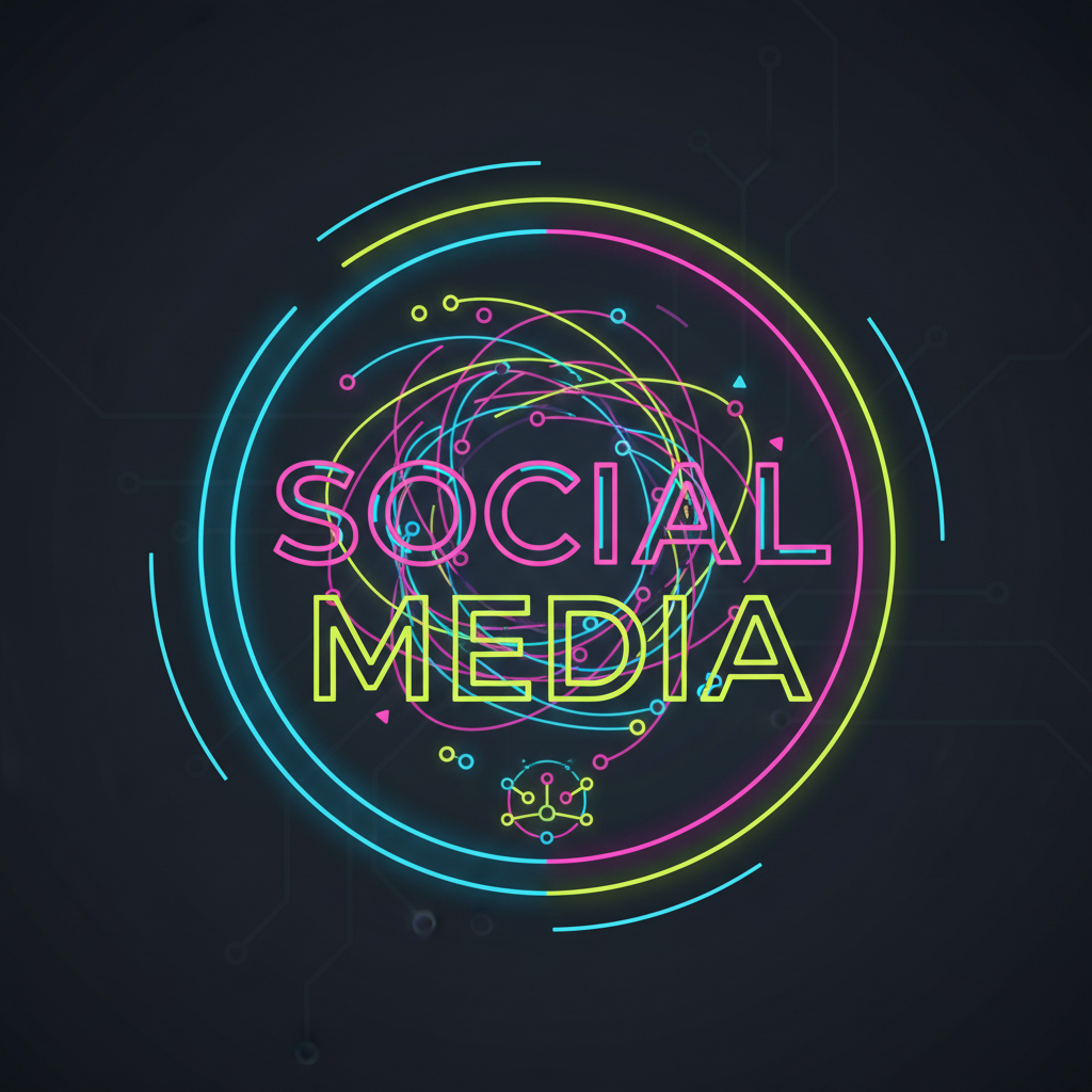 Social media content design on screen with vibrant graphics and dark background