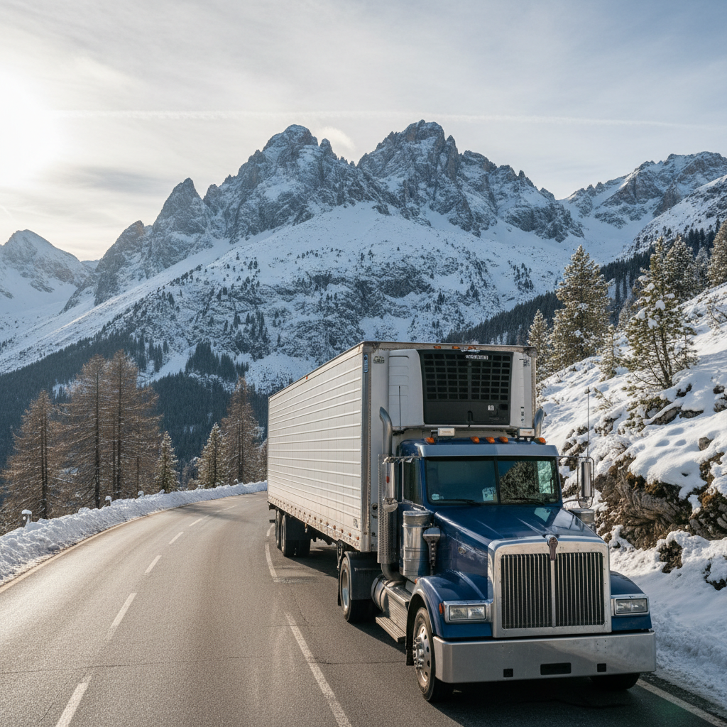 Kühl-LKW auf österreichischer Alpenstraße