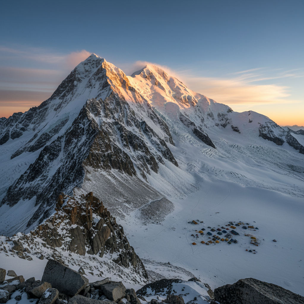 Everest Base Camp northern face from the Tibetan Plateau