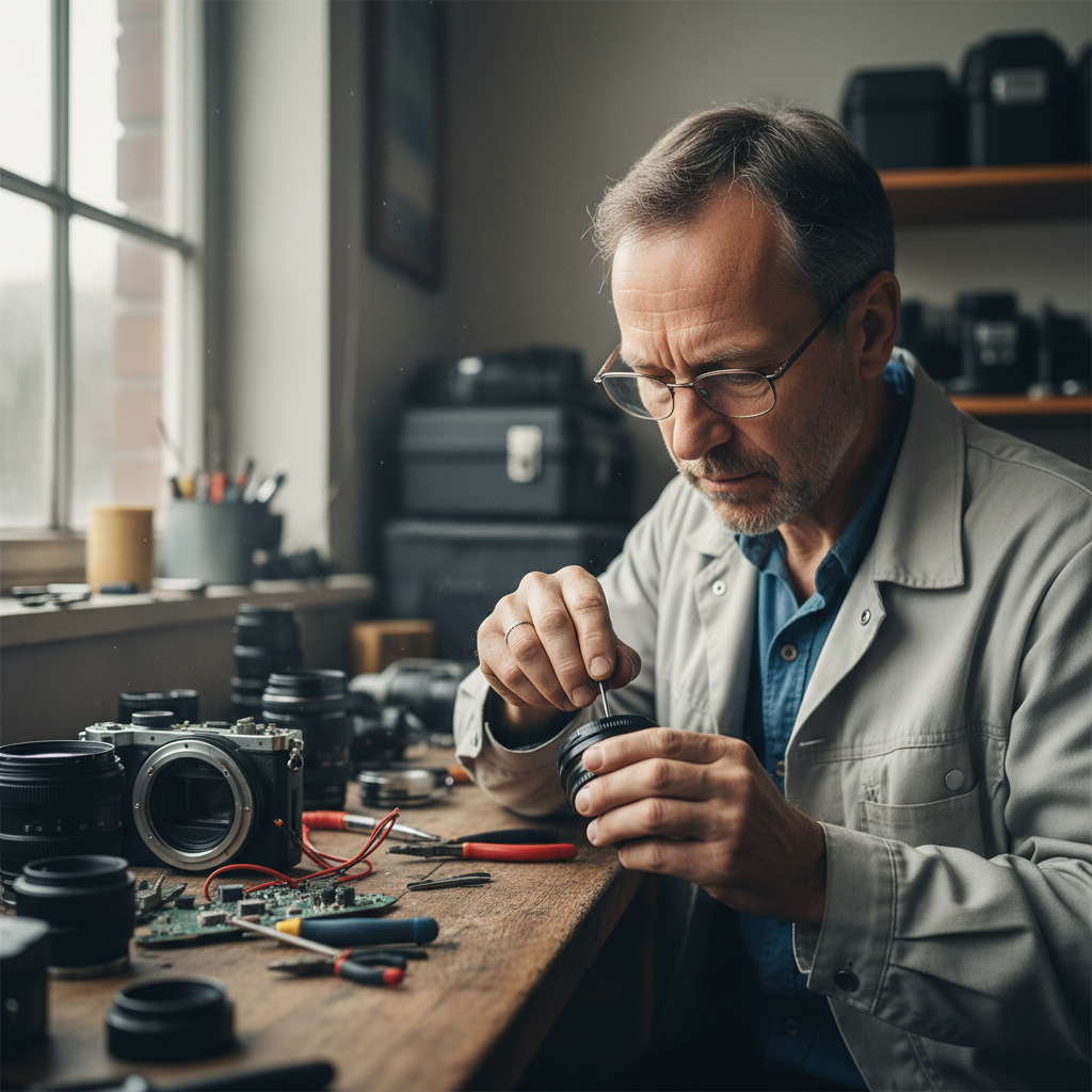 German man in his 50s, glasses, model enthusiast appearance, workshop background