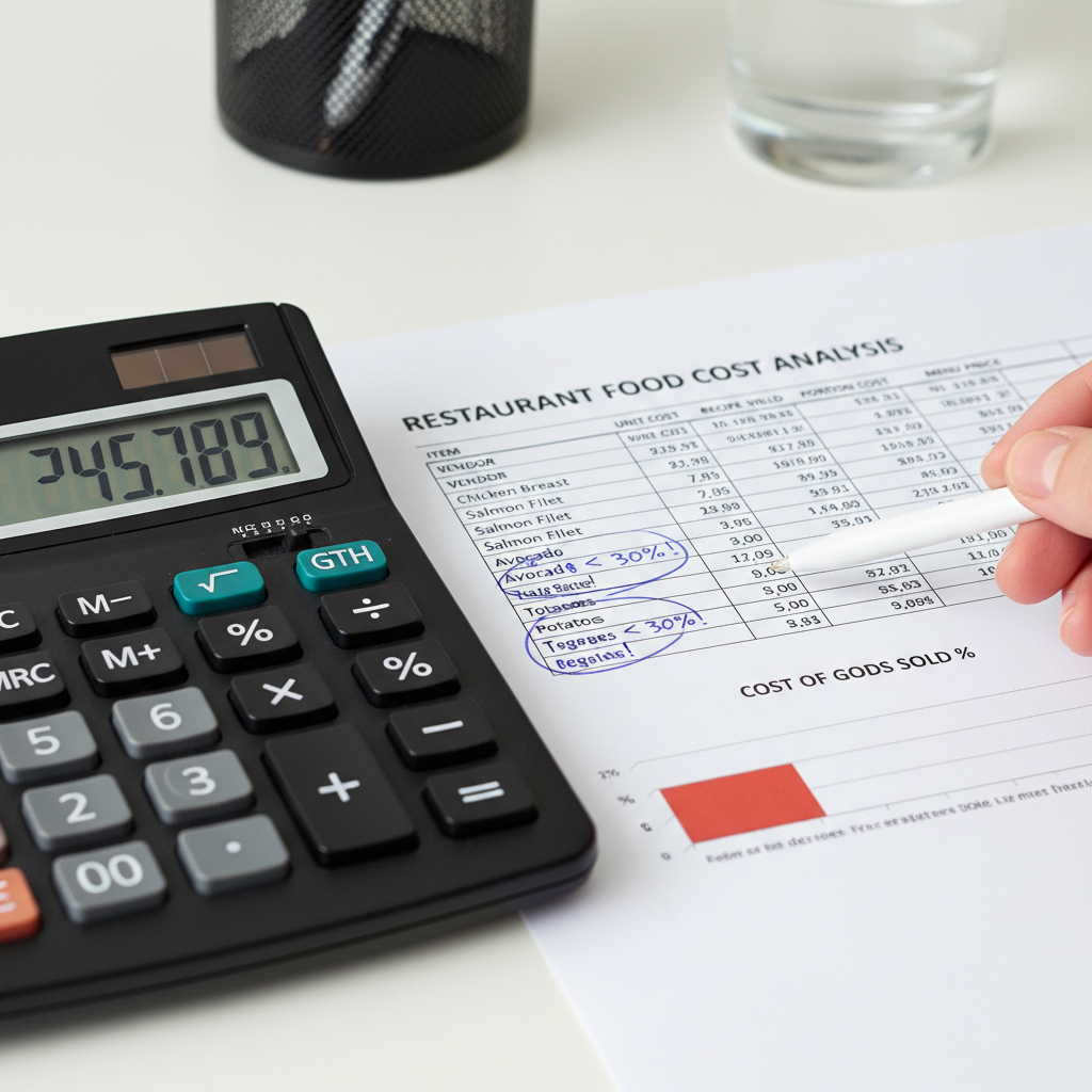 Calculator and financial spreadsheet showing cost analysis on laptop screen