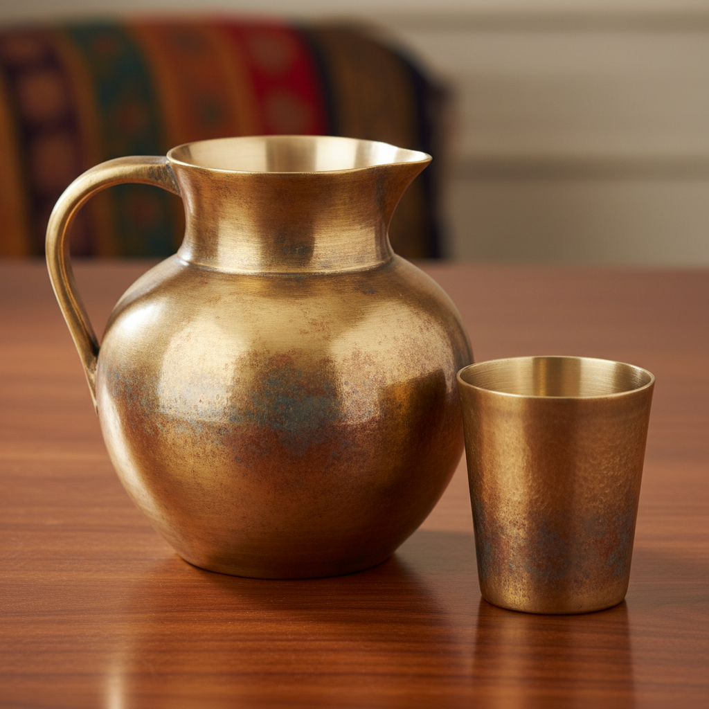 Kansa Tumbler & Jug Set — Kansa utensil set on bright clean background