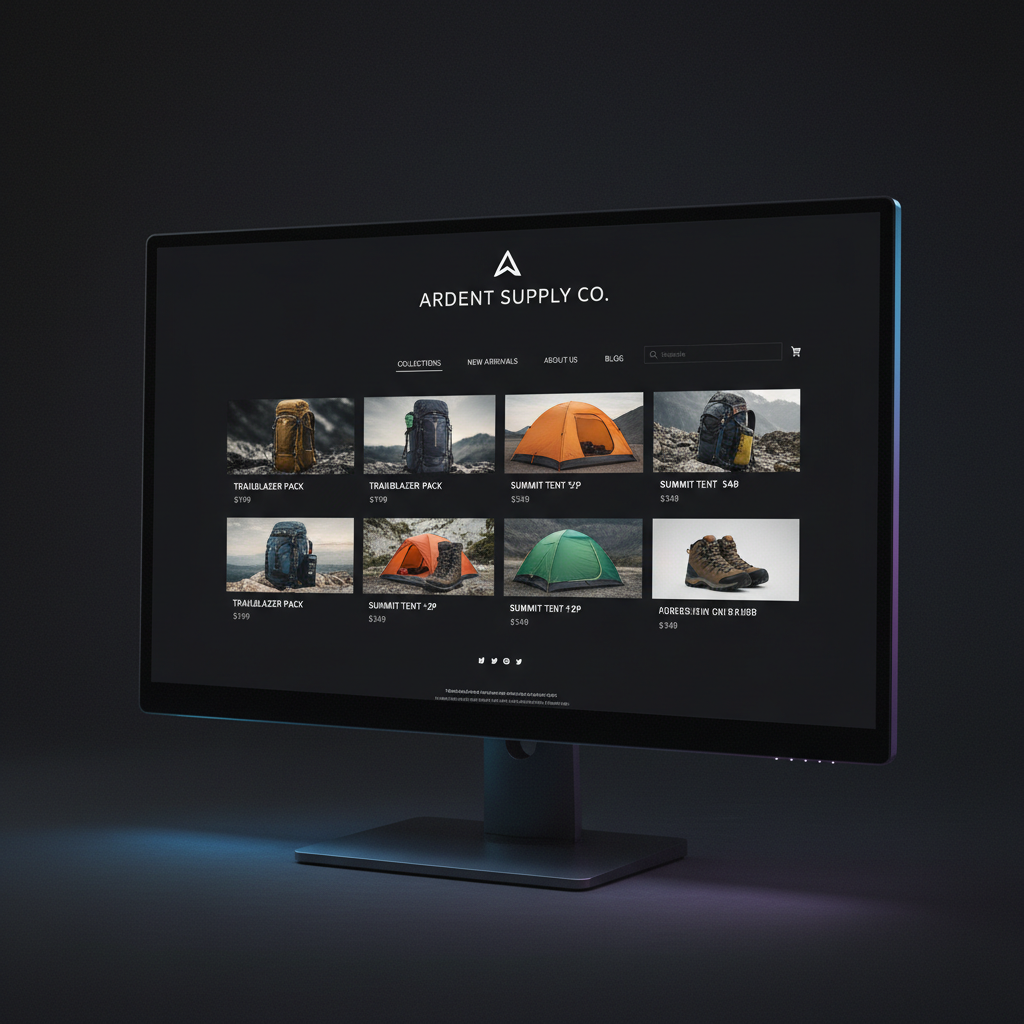 Ardent Supply Co. headless Shopify storefront with product catalog and dark aesthetic