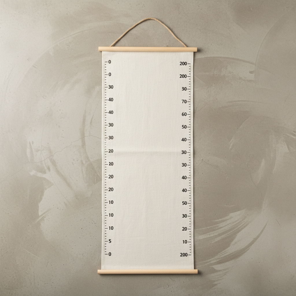 Blank linen canvas growth chart with ruler markings but no name