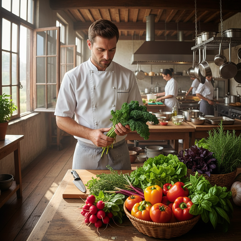Fresh vegetables and herbs harvested from a local farm
