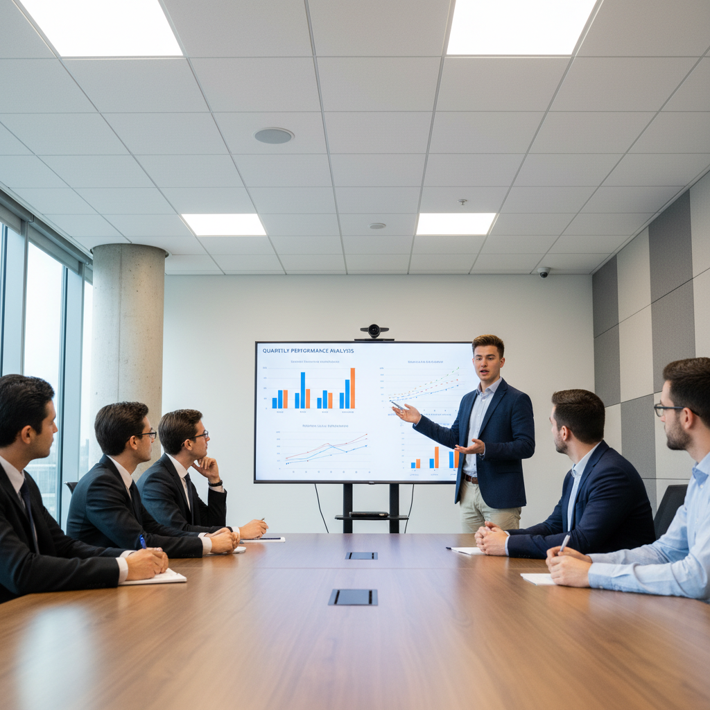 Bar charts and scatter plots on a screen with a student pointing at the data
