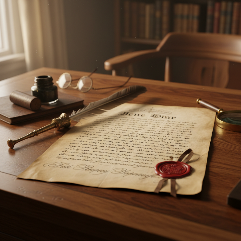 Property deed document on oak desk