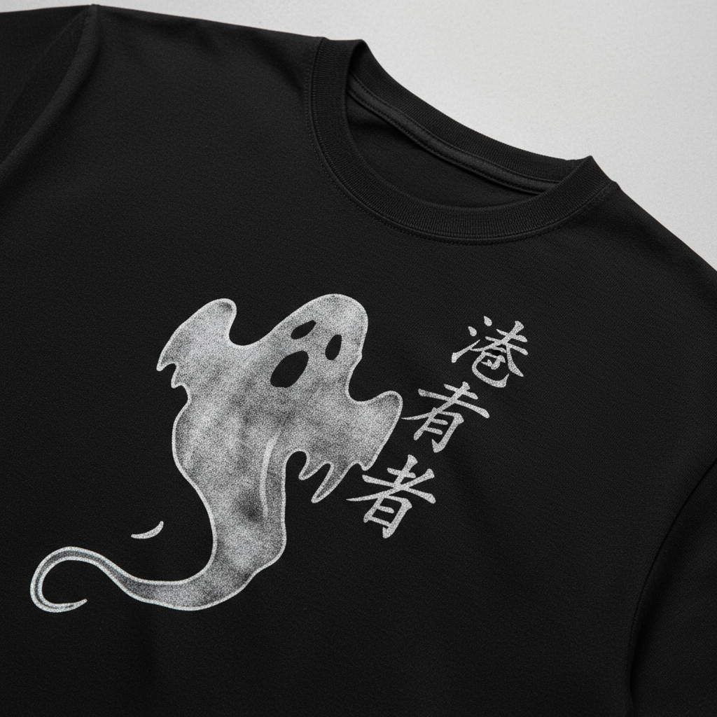 Close-up of gesture print detail on tee