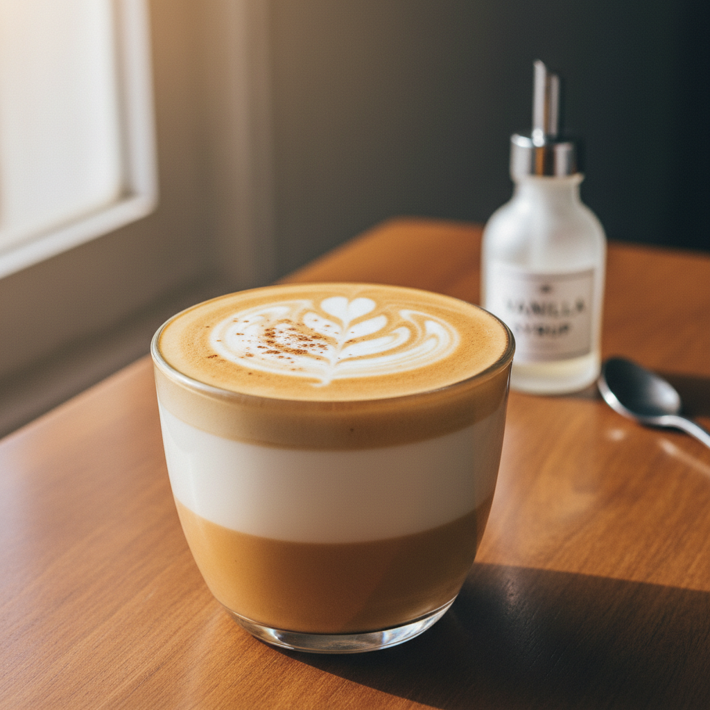 Vanilla Latte — vanilyalı sütlü espresso fincanı
